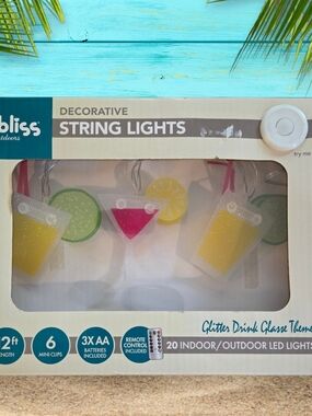 Bliss Decorative Glitter Drink Glass String Lights - Pink, Yellow, Green